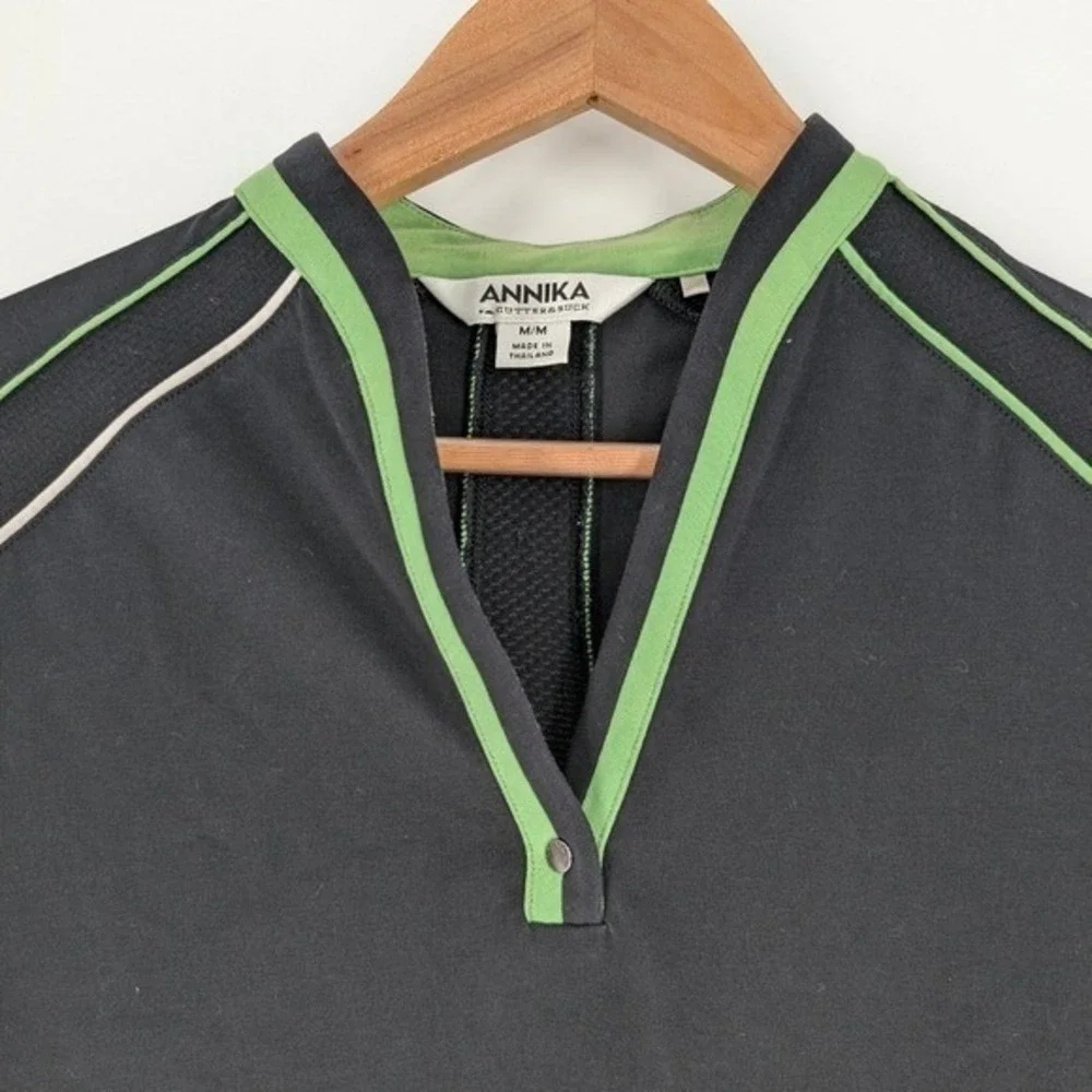 Annika Cutter & Buck Womens Black Lime Green Mesh Back Golf‎ Polo Shirt Size M - Picture 3 of 7